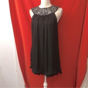 Alice + Olivia jewel neck mini dress black silk chiffon size xs